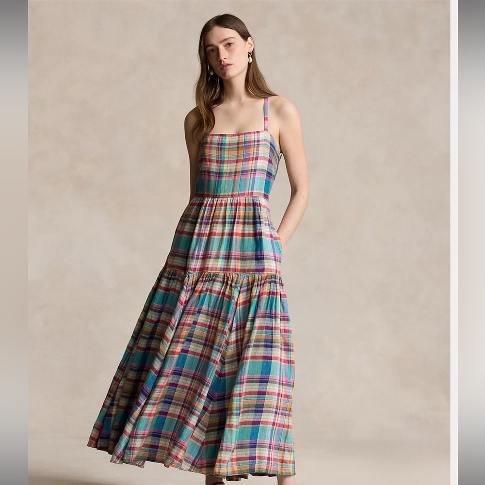 Ralph Lauren Plaid Linen Midi Dress